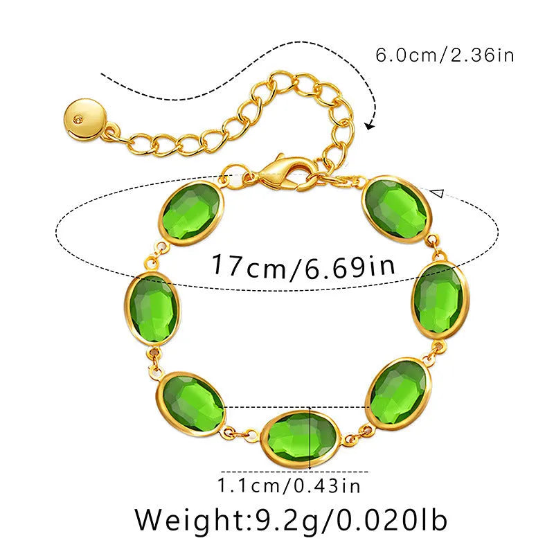 Women's 18K copper geometric ellipse bracelet with blue green multicolor glass inlay detailing