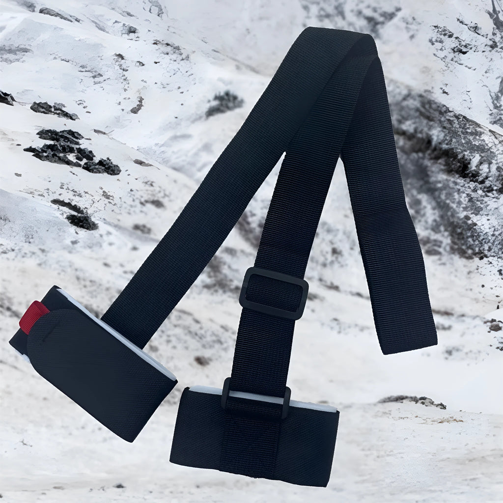 Adjustable skiing bandage strap with shoulder carry for ski and snowboard transport