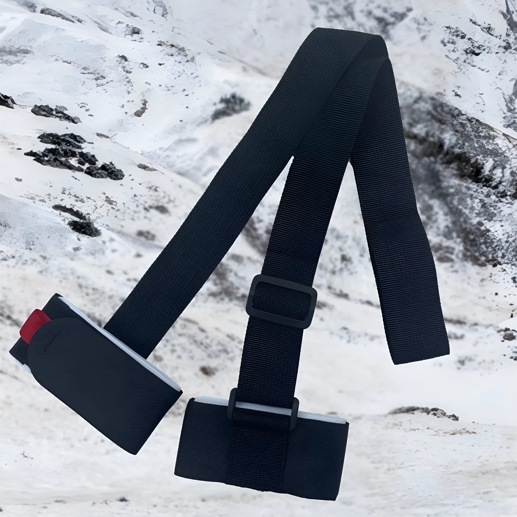 Adjustable skiing bandage strap with shoulder carry for ski and snowboard transport
