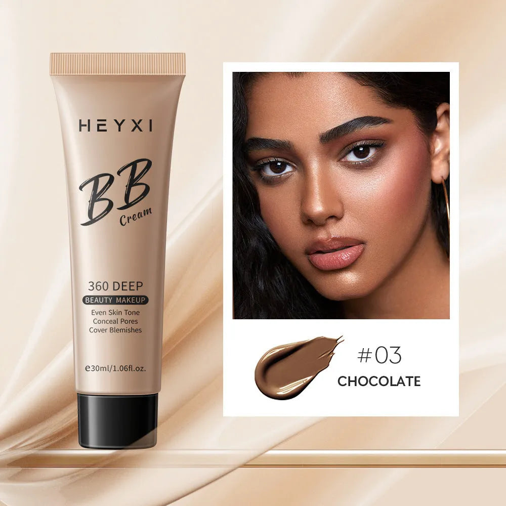Waterproof BB cream tube showing four colour shade options for different skin tones