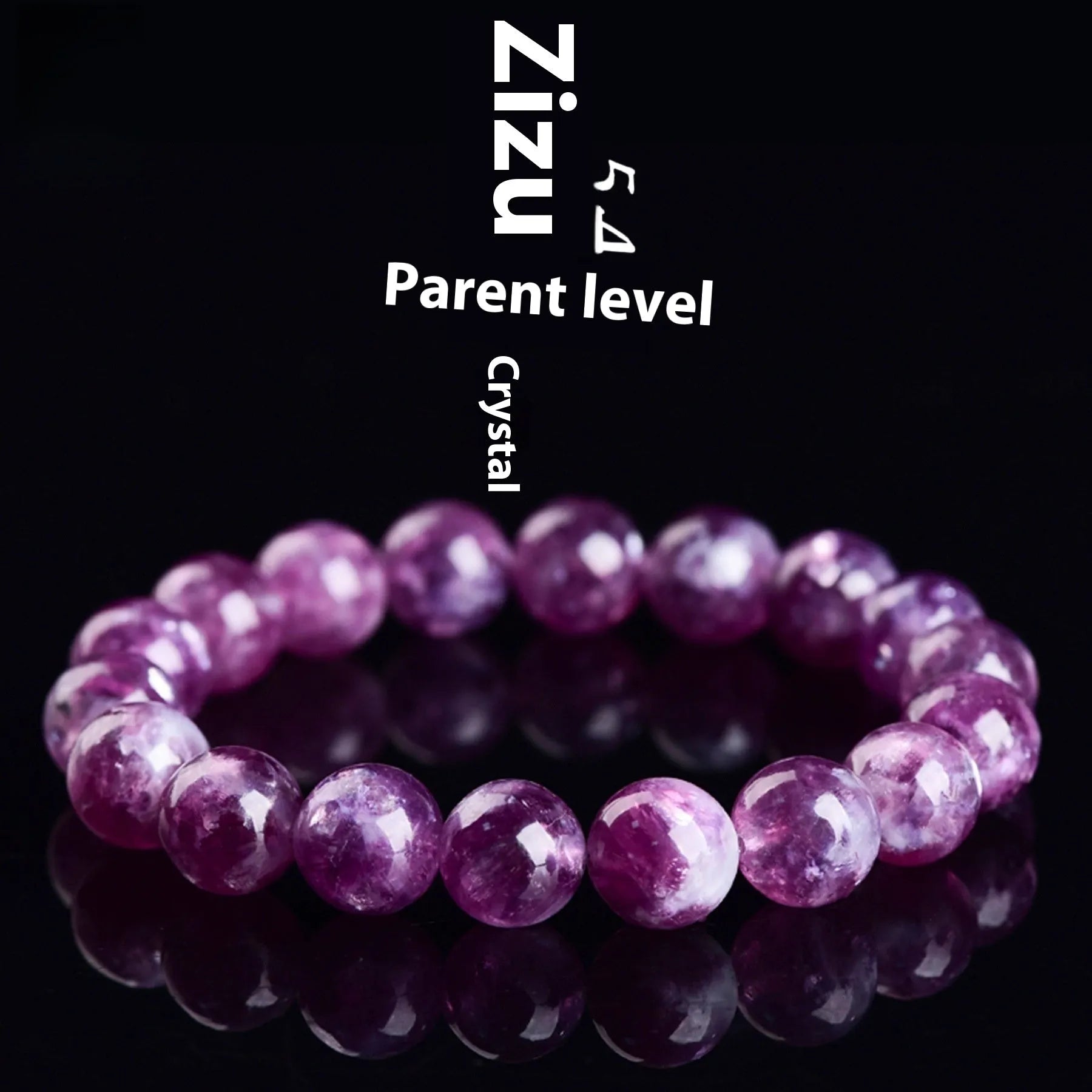 Purple grandmother crystal bracelet with polished geometric beads on wrist