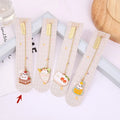 Metal pendant bookmark with cartoon cat design measuring 3.8cm by 18.3cm