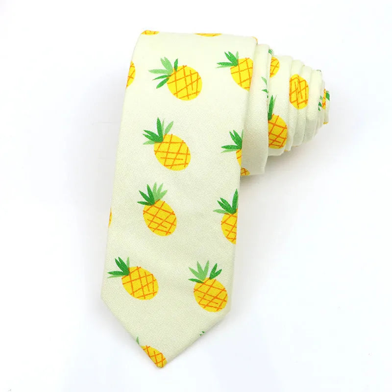 Narrow Korean style cotton bow tie with cartoon print pattern in various colour options