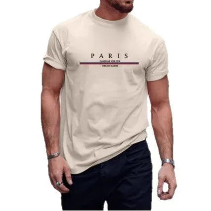 Men's heavy pure cotton short-sleeved t-shirt with letter print in loose fit, shown in apricot colour