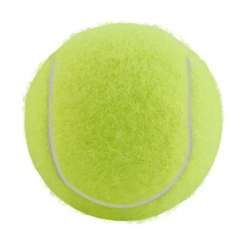 Colourful 6.3cm diameter rubber dog tennis ball toy in blue, green, pink, and red on a white background.