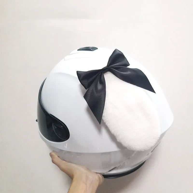 Carbon fibre rabbit ears motorcycle helmet decoration in various colours on a black helmet