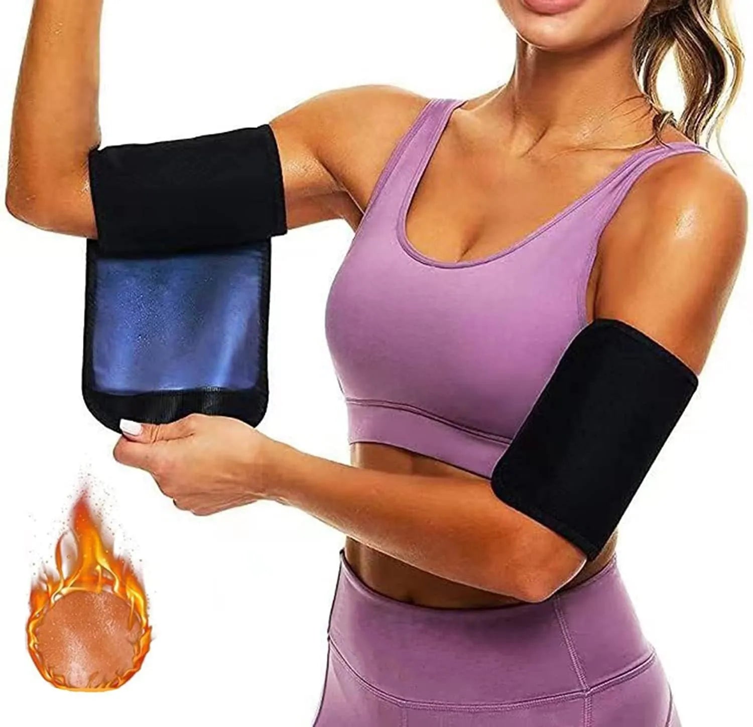 Adjustable sports arm sweatband in multiple colour options including blue, silver, black with red, and black with yellow.