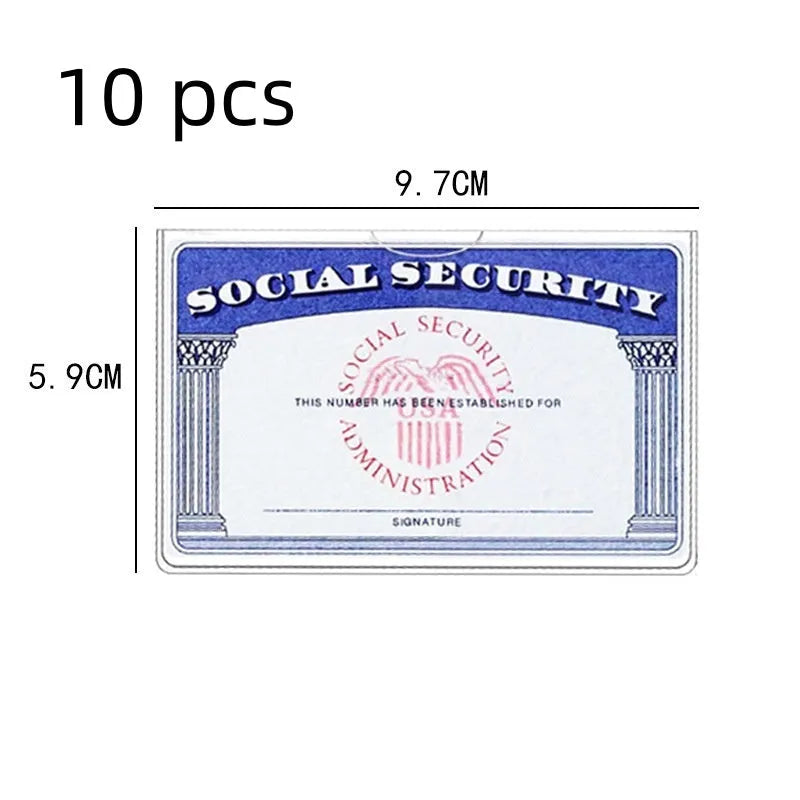 Transparent PVC social security card holder measuring 9.7 by 5.9 centimetres