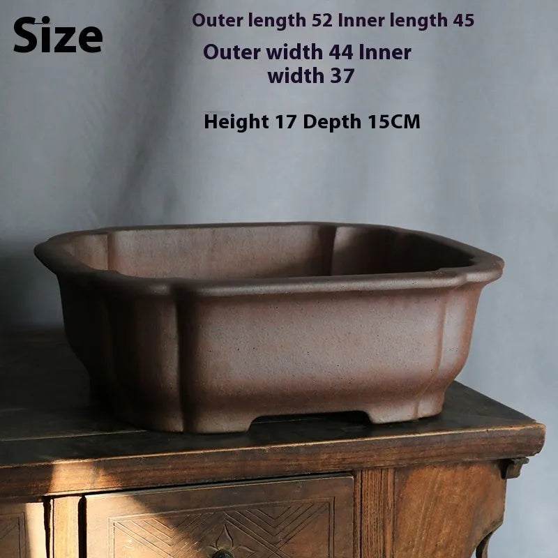 Purple sand rectangular floor-standing bonsai flower pot with modern simple design.