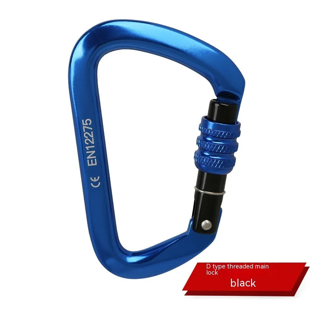 D-type steel climbing lock with auto-lock or screw-gate mechanism in multiple colours