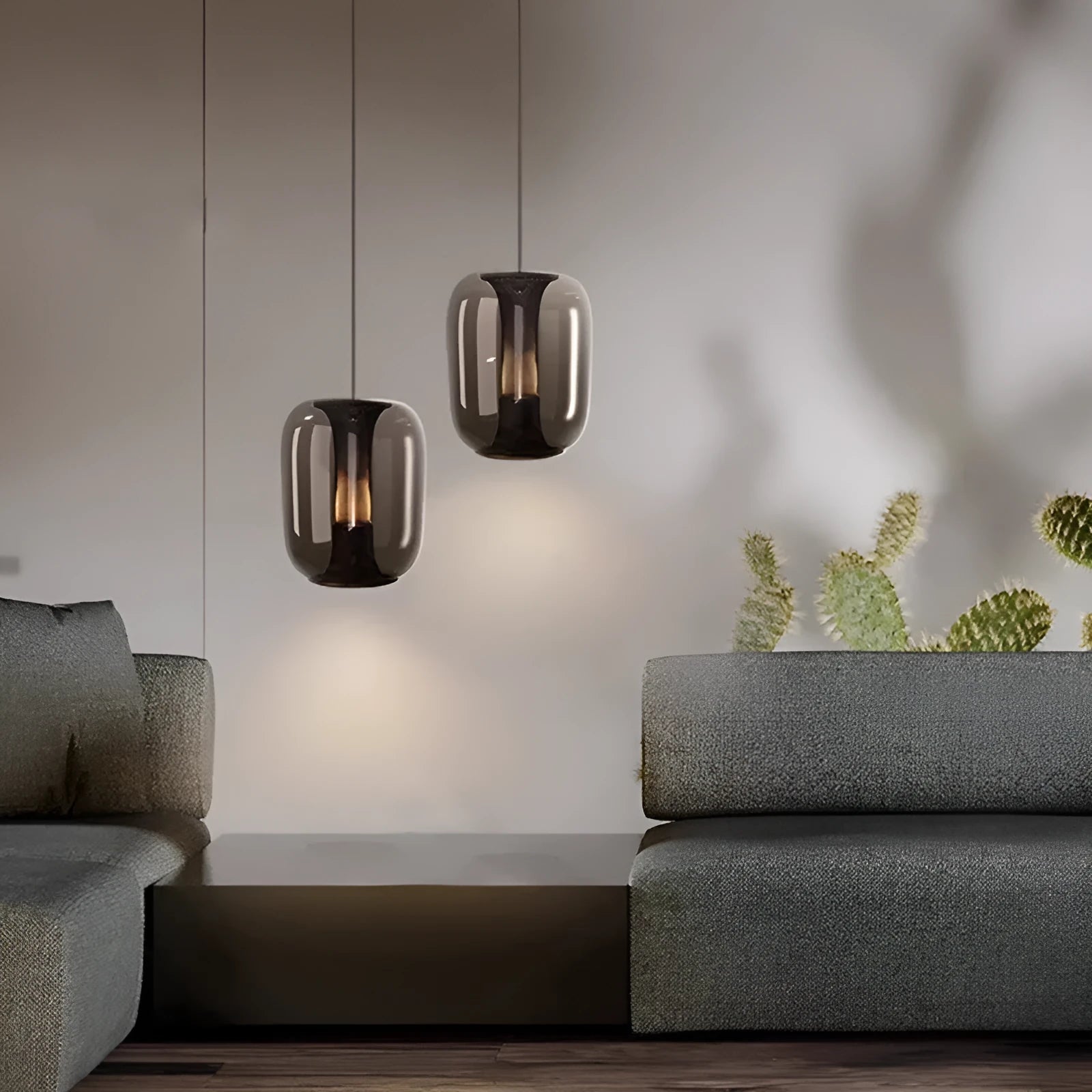 Minimalist Nordic chandelier in transparent, cognac or smoky grey colour, 16cm diameter
