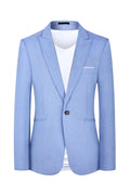 Men's light blue casual two-piece suit with western style details on hanger