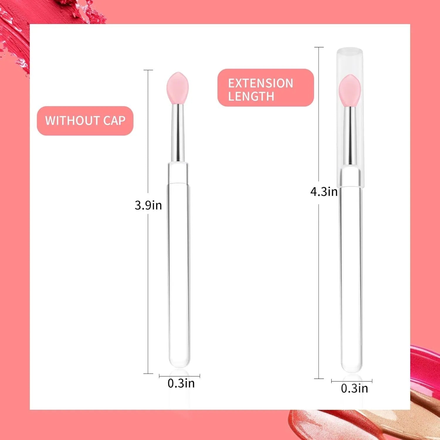 Set of silicone lip brushes with caps in various colours including blue, pink, and purple.