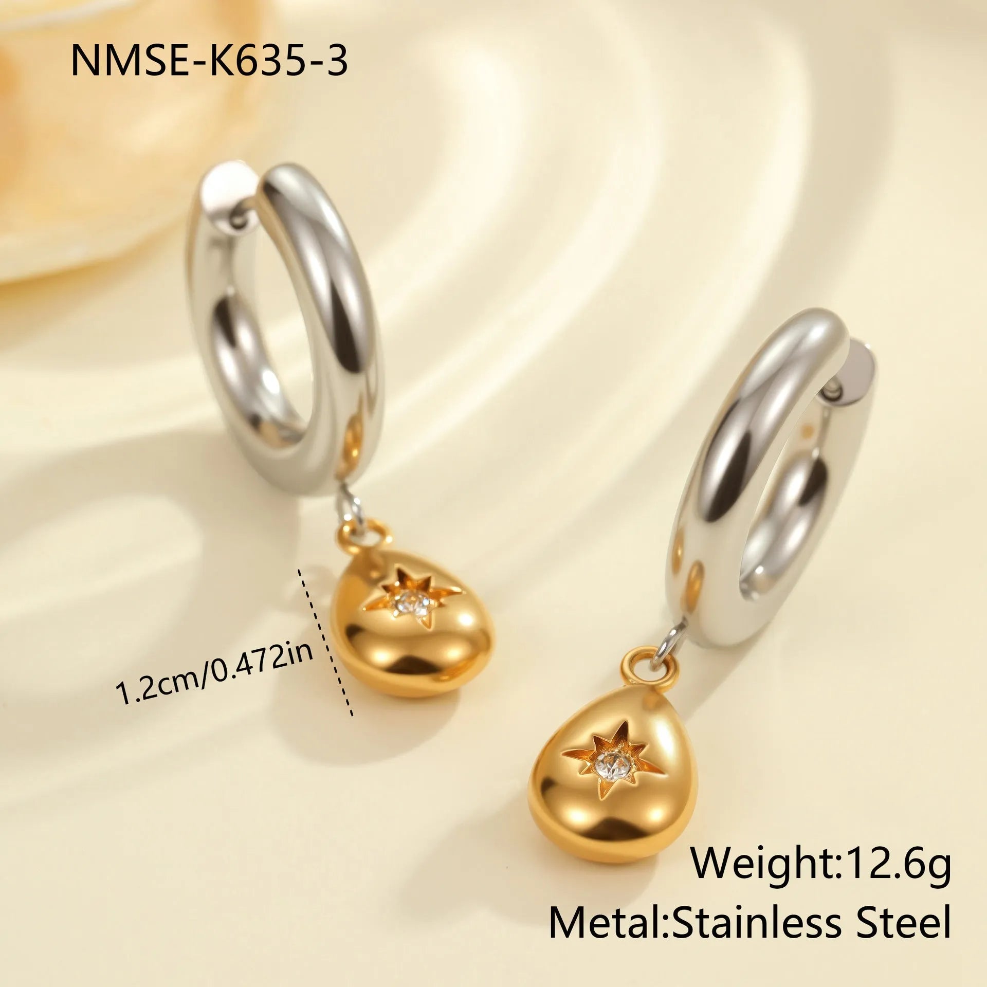 Christmas tree earrings with heart and star designs in 18K stainless steel electroplated jewellery