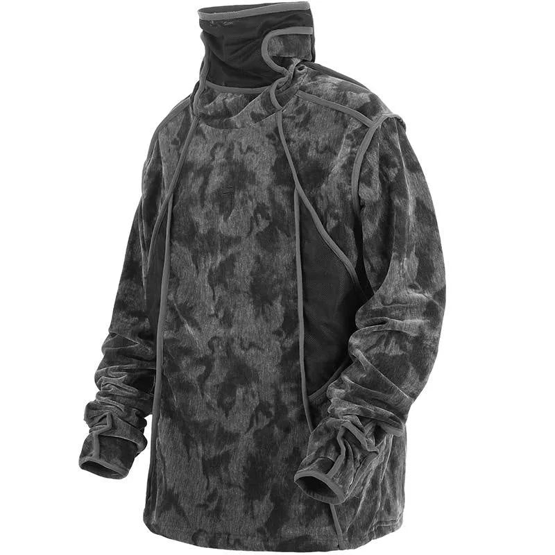 Men's black tie dye finger turtleneck sweater with full printed pattern and drop shoulder sleeves