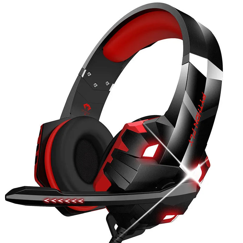 Wired gaming headset with microphone and LED breathing lights in blue colour