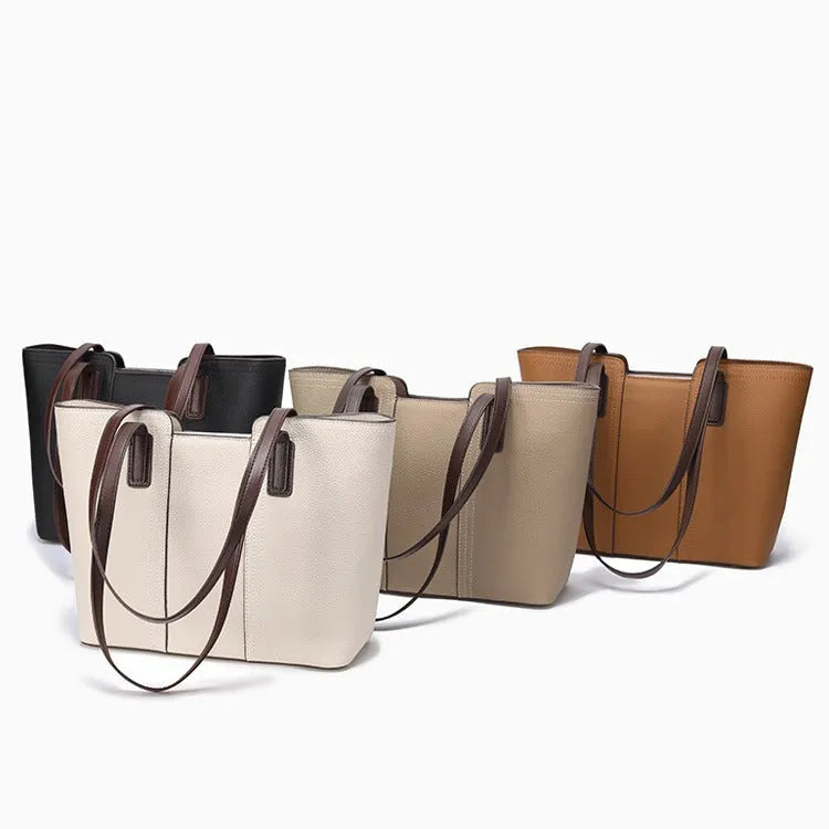Genuine leather women's shoulder bag in box-type shape with sandwich pocket exterior