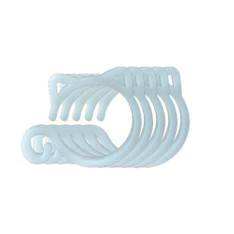 Red cat-shaped plastic gardening clip for plant support on green leaves