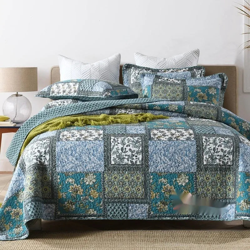 Pure cotton quilted bed cover set with printed pattern for 1.5-1.8 metre beds