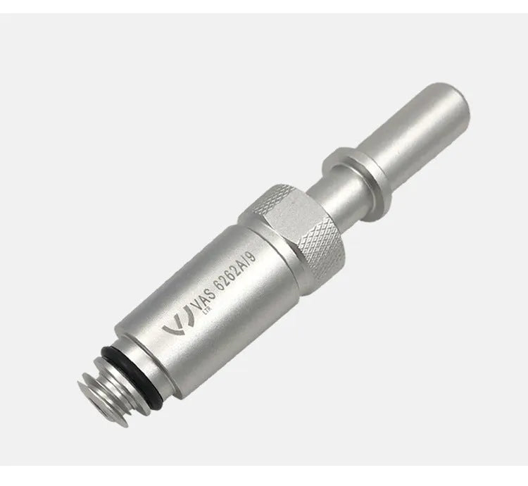 Silver metal transmission refuelling joint adapter tool for automotive gearbox oil changes