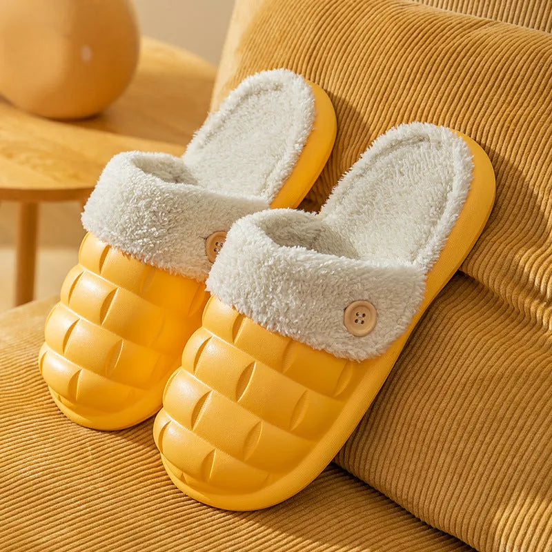 Women's EVA plush house slippers with detachable sleeves in pink, showing slip-on and overshoe wearing modes