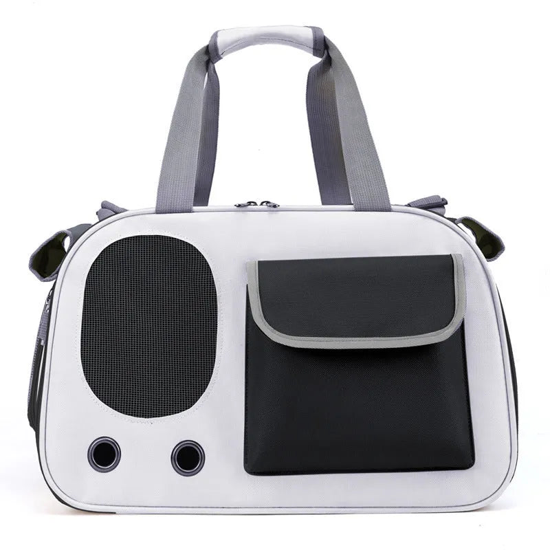 Canvas pet bag in yellow colour showing foldable single shoulder design for cat or small dog transport