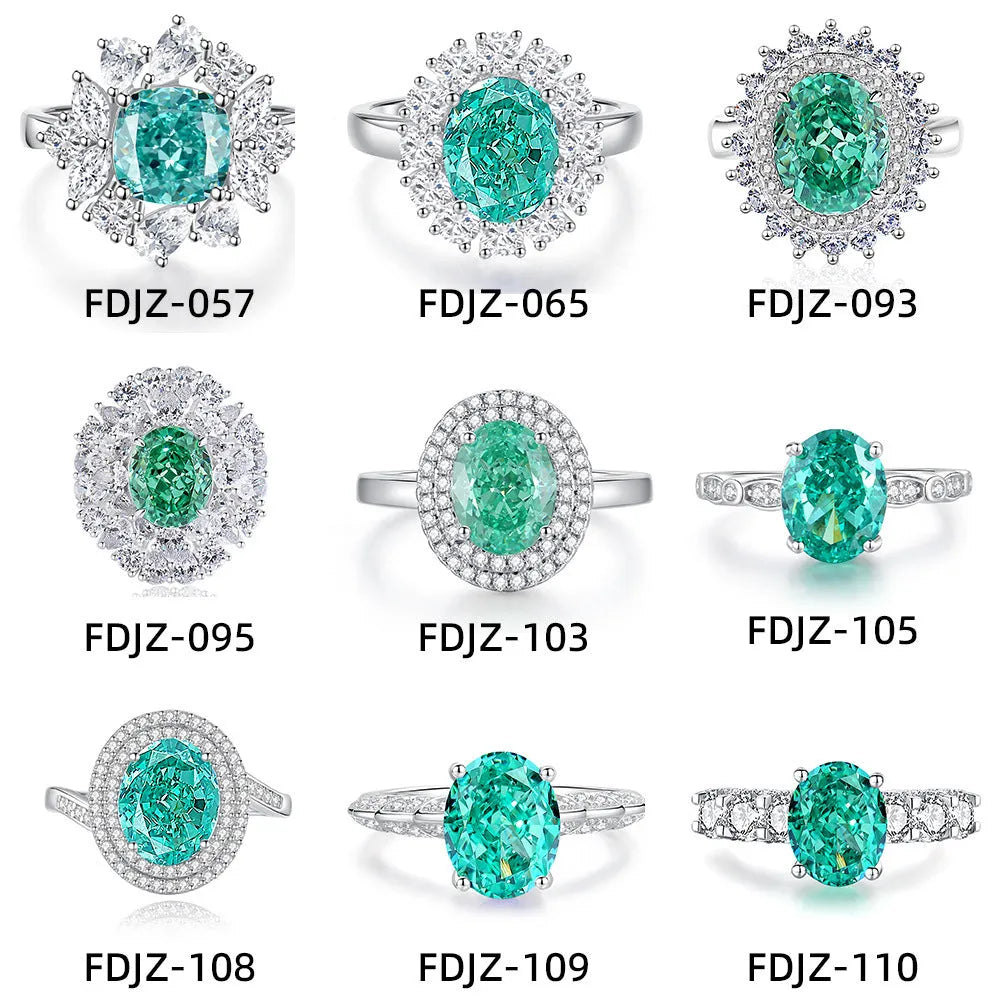 Geometric women's S925 silver ring with an elliptical emerald and Palaibahao high-carbon diamond inlay.