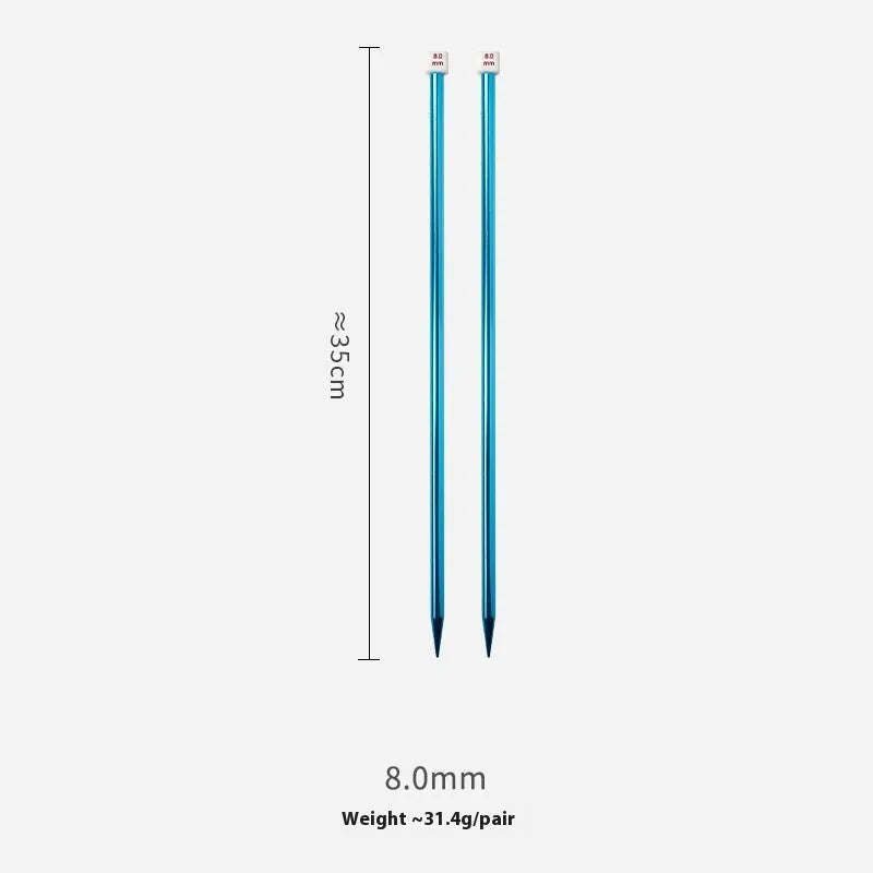 Set of lengthened crochet hooks with protective caps in sizes from 2.0mm to 10.0mm.