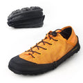 Folding outdoor travel shoes with side zipper and mesh upper in orange, black, and grey colour options