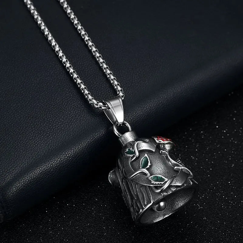 Titanium steel vintage polished motorcycle lucky bell with double-sided epoxy roses