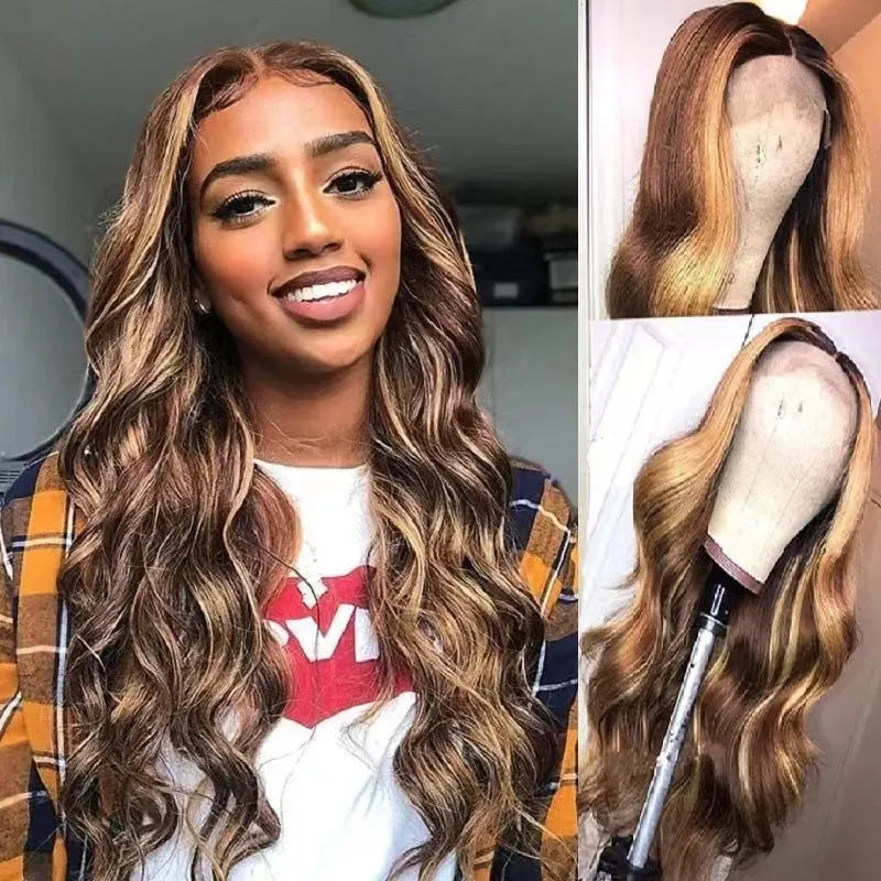 Front lace synthetic wig with big wave curls in African black gradient colour