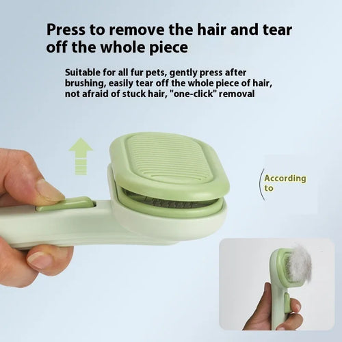 Large pet grooming comb with stainless steel blades for hair removal and knot untying in light green colour