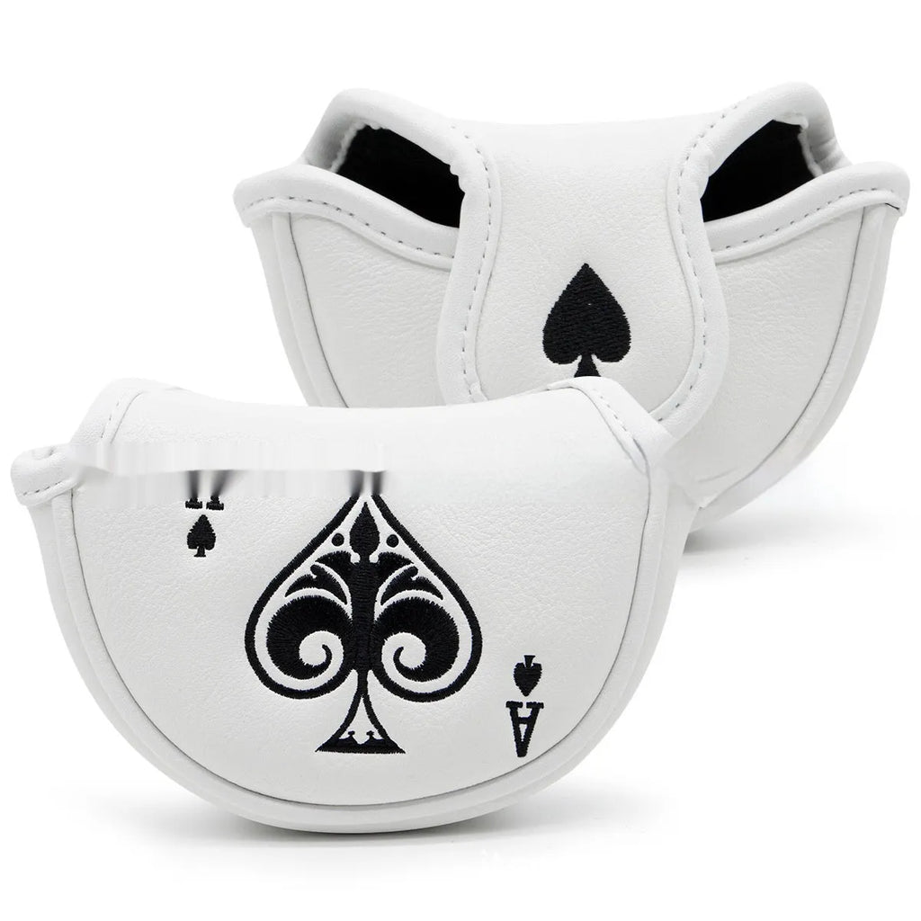 A black PU golf putter sleeve cover designed to protect a standard-sized club head.