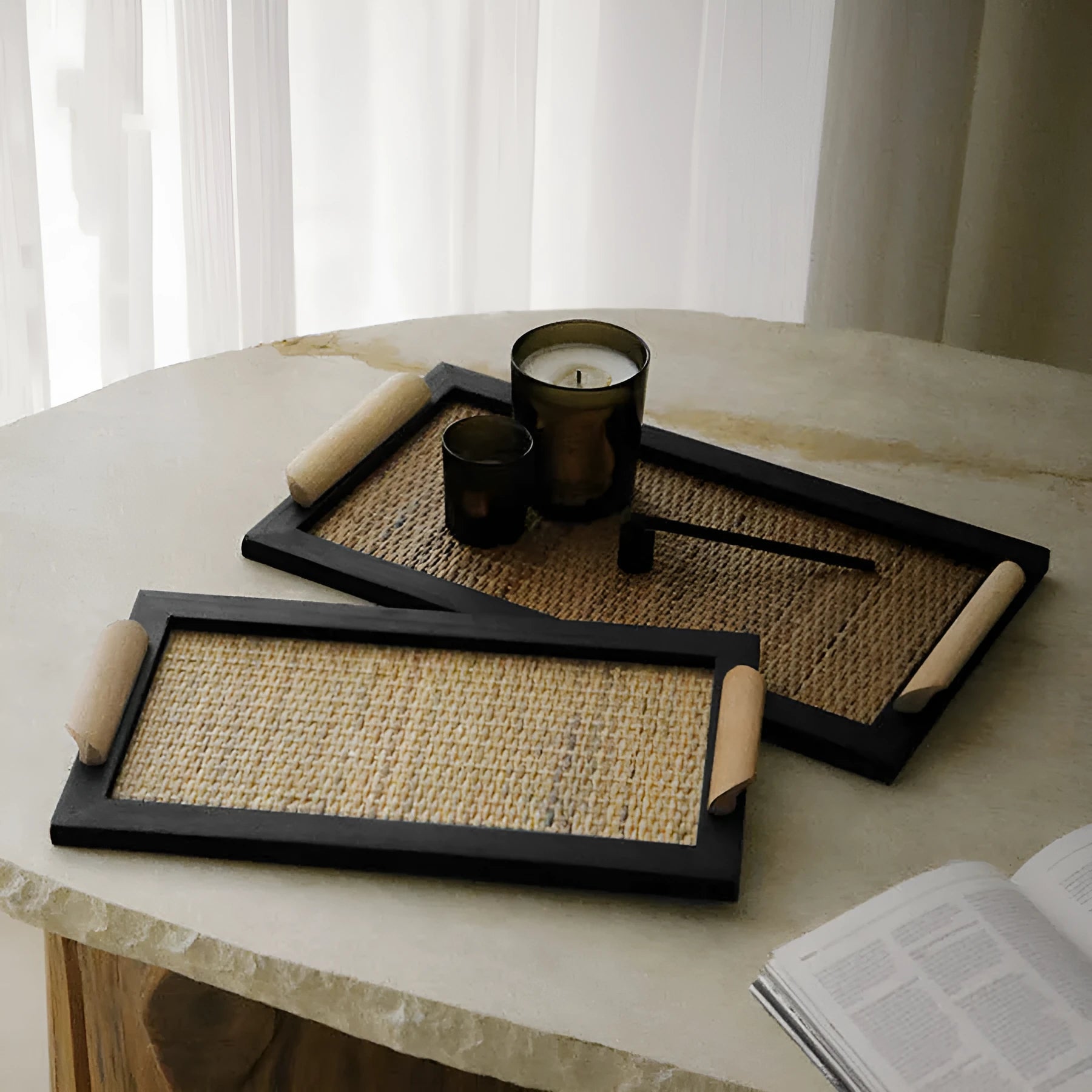 Pine wood dining tray with compartments available in large and small sizes