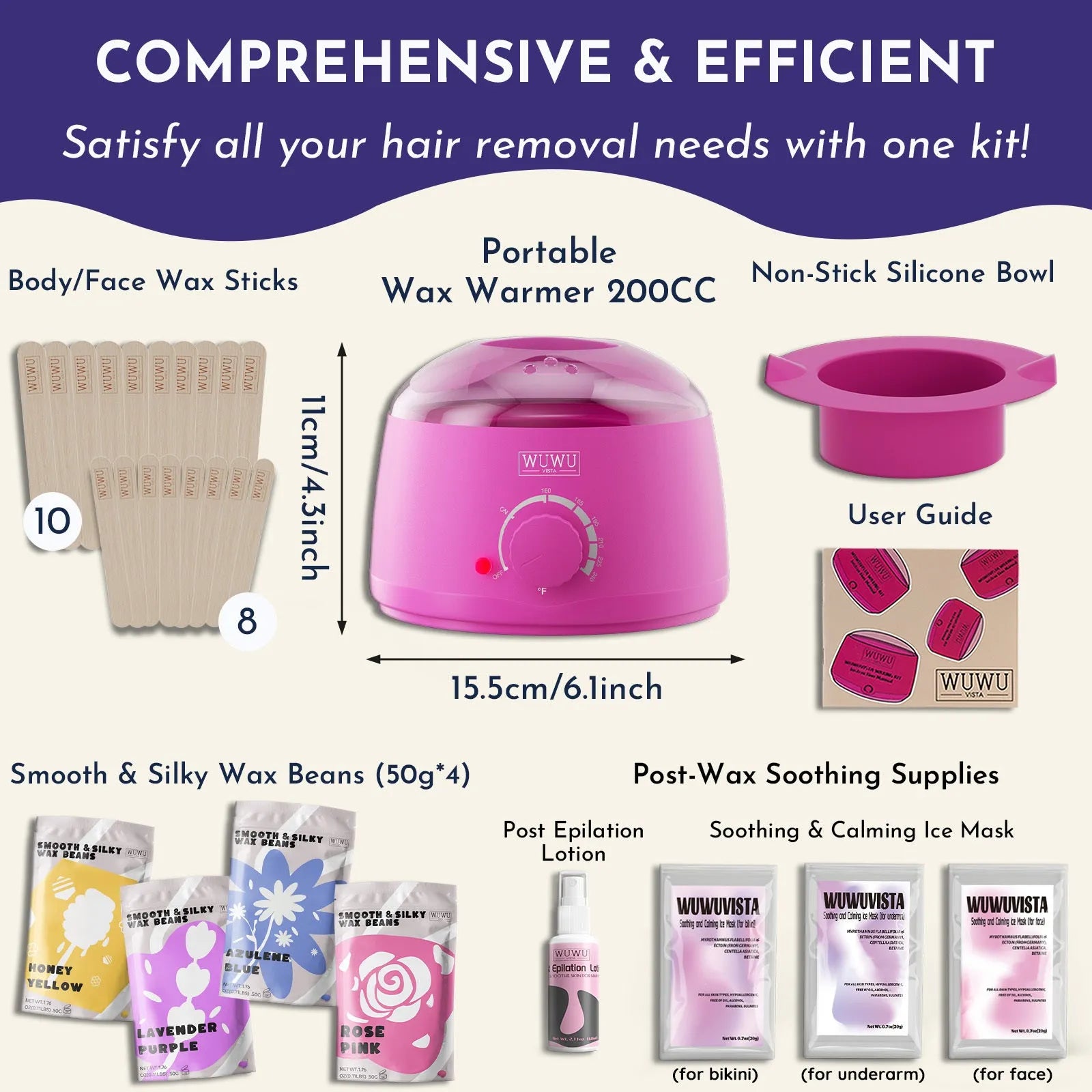 29-piece professional hard wax hair removal kit with portable warmer, wax beads, sticks, and aftercare products