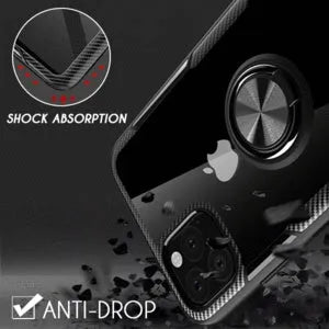 Black iPhone back cover case with a flexible, bendable holder arm extended from the back.
