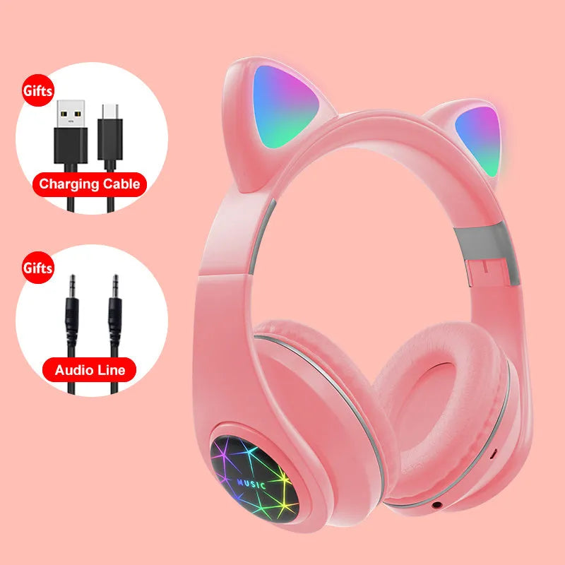 Cat ear wireless sports Bluetooth headphones in multiple colours showing head-mounted design