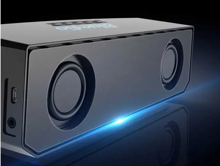 Black rectangular BS-6 Bluetooth speaker showing front speaker grill and control buttons
