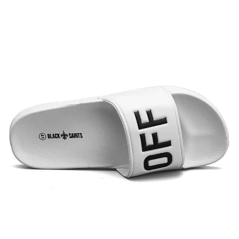 Personalised large men's slippers in black with open toe style and rubber sole