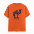 Orange loose-fitting cotton t-shirt with short sleeves and a round neck on a hanger