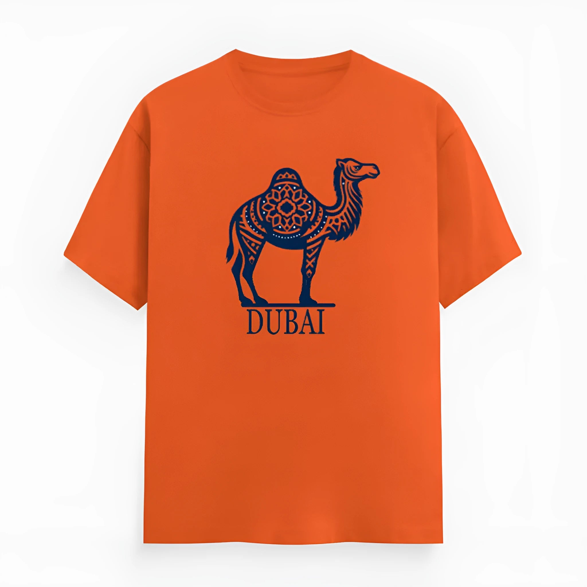 Orange loose-fitting cotton t-shirt with short sleeves and a round neck on a hanger