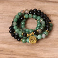 Green and black elastic beaded alloy bracelet with natural styling