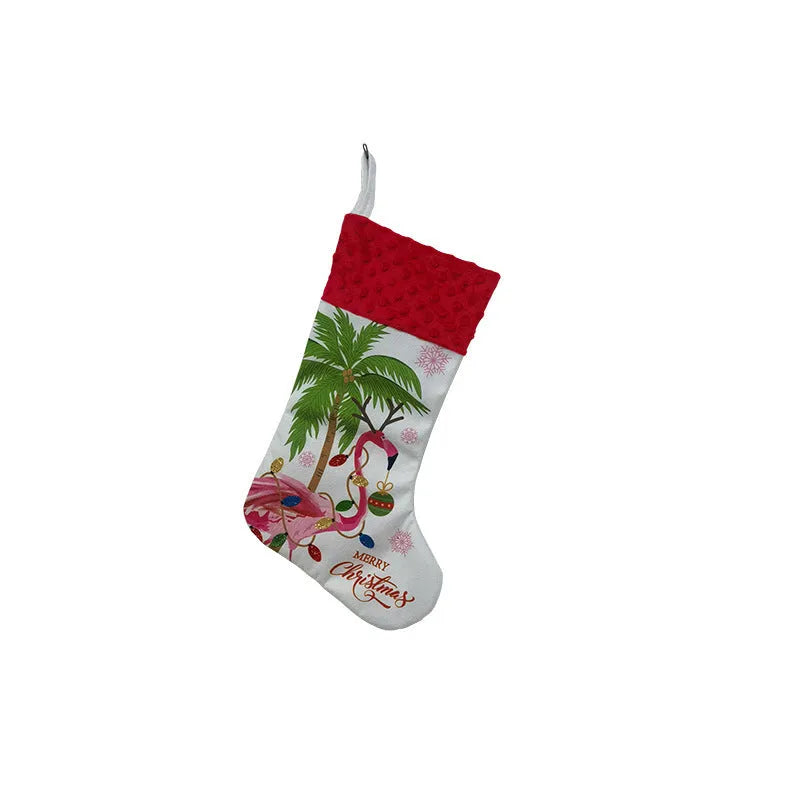 Flamingo-themed cloth Christmas stocking measuring 46 by 28 centimetres