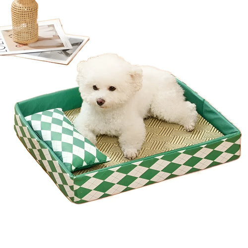 Blue rattan cat bed mat in size L (70x50cm) for a sleeping cat