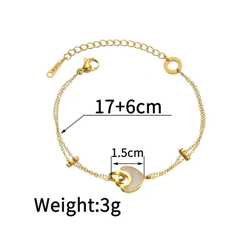 Stainless steel resin bracelet with double-layer loving heart design for women