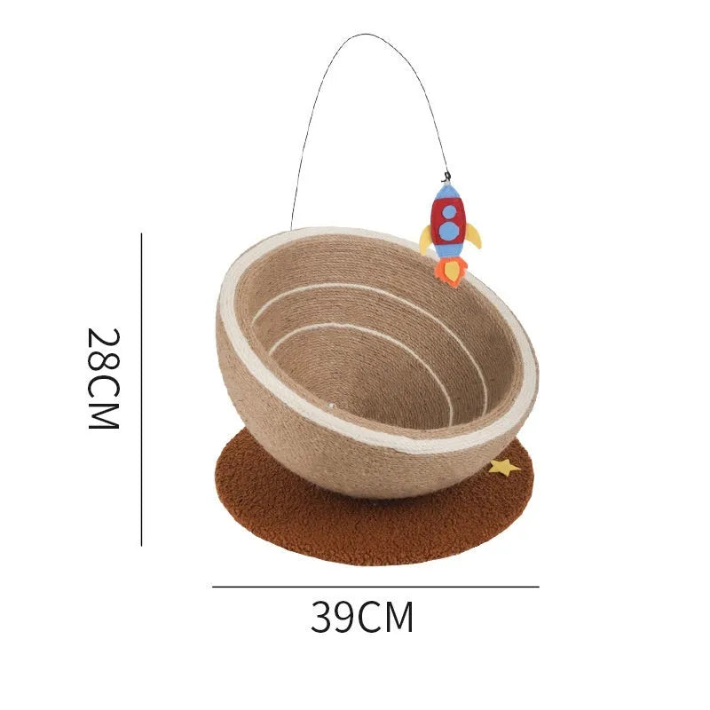 Large cat scratching basin with sisal rope post and flannel-lined nest in starlight colour