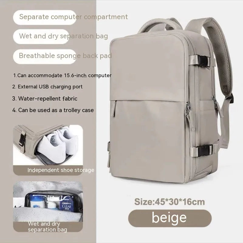 Large black waterproof nylon mummy backpack with zipped compartments.