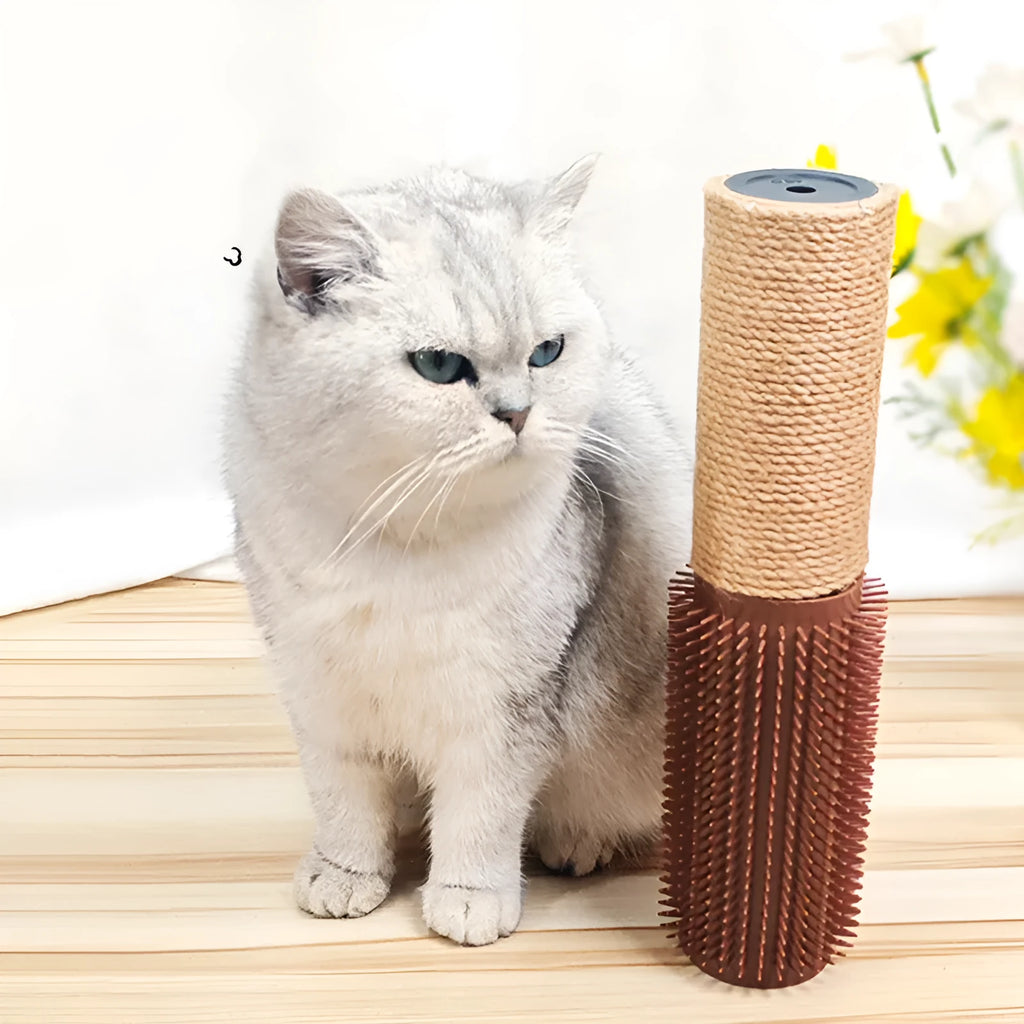 Brown sisal scratching post for cats showing 30cm height and textured rope surface