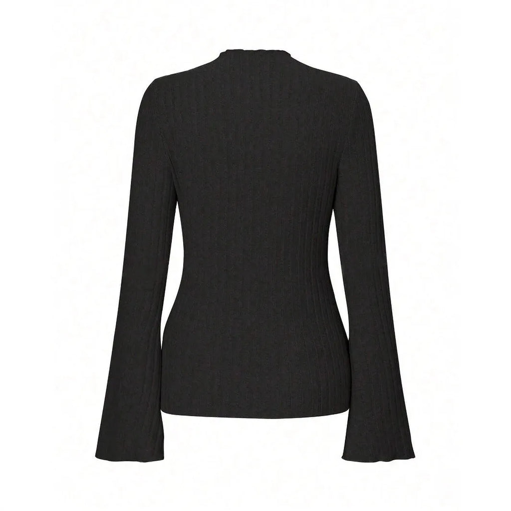 Men's black long sleeve round neck slim fit top with lantern sleeves made from brushed polyester fabric