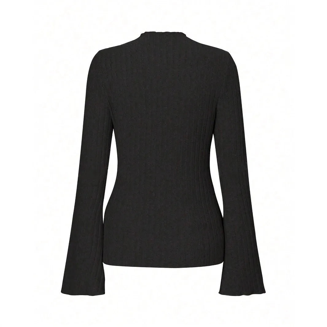 Men's black long sleeve round neck slim fit top with lantern sleeves made from brushed polyester fabric